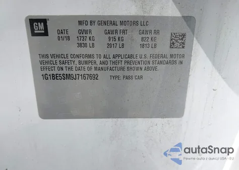 2018 Chevrolet Cruze Lt Auto from USA, damaged, VIN 1G1BE5SM9J7167692